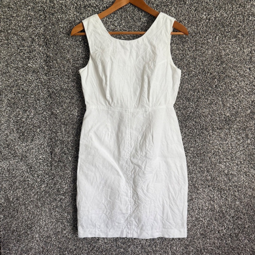 Ellen Ashley White 100% Linen Sleeveless‎ Dress 2 Petite Summer Coastal Bride